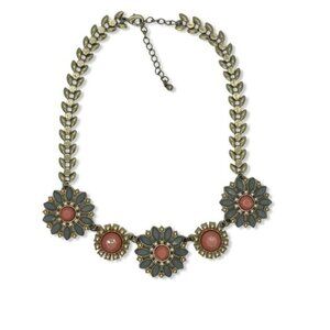 Vintage Floral Statement Necklace Coral & Gray Accents Beach Vacation Boho Chic